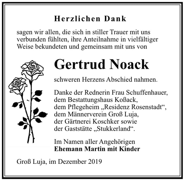 Danksagung Gertrud Noack