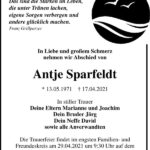 Traueranzeige Antje Sparfeldt