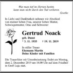 Traueranzeige Gertrud Noack, geb. Dunst