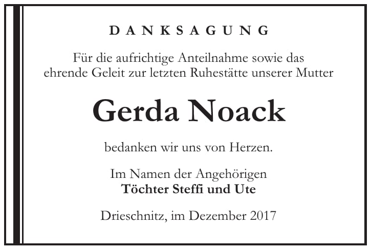 Danksagung Gerda Noack