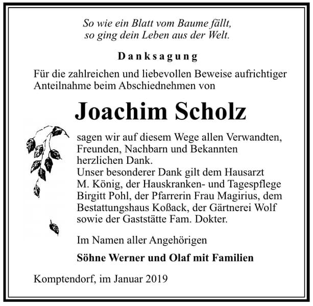 Traueranzeige Joachim Scholz
