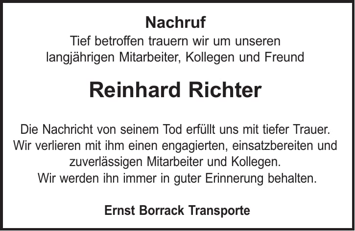 Nachruf Reinhard Richter