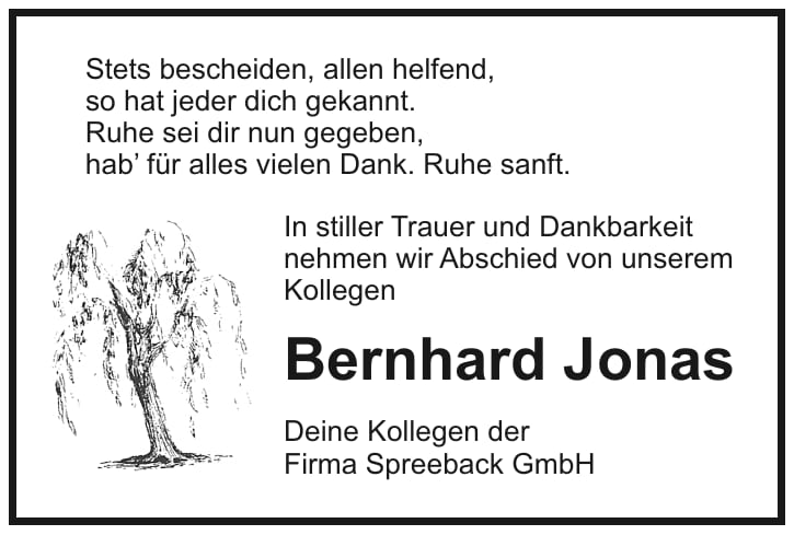 Nachruf Bernhard Jonas