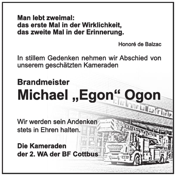 Nachruf Michael „Egon“ Ogon