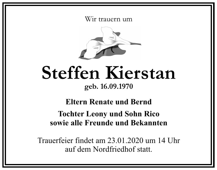Traueranzeige Steffen Kierstan