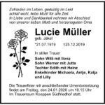 Traueranzeige Lucie Müller, geb. Jäkel