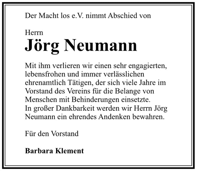 Traueranzeige Jörg Neumann