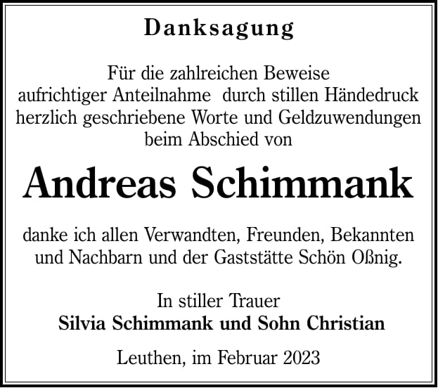 Danksagung Andreas Schimmank