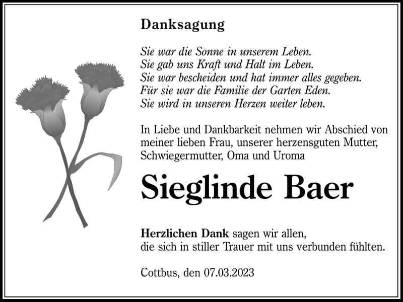 Danksagung Sieglinde Baer