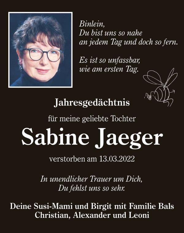 Jahresgedenken Sabine Jaeger