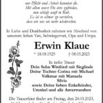 Traueranzeige Erwin Klaue