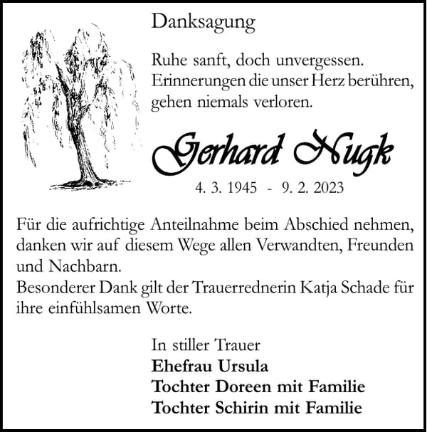 Danksagung Gerhard Nugk