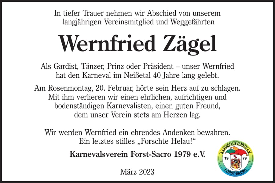 Nachruf Wernfried Zägel