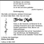 Danksagung Fritz Malk