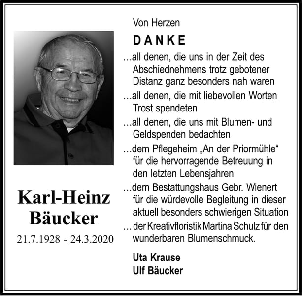Danksagung Karl-Heinz Bäucker