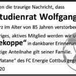 Nachruf Oberstudienrat Wolfgang Groß