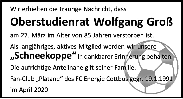 Nachruf Oberstudienrat Wolfgang Groß