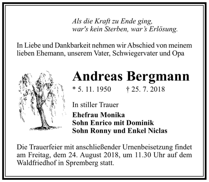 Traueranzeige Andreas Bergmann