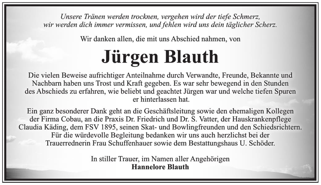 Danksagung Jürgen Blauth