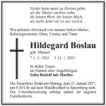 Traueranzeige Hildegard Boslau, geb. Mansel