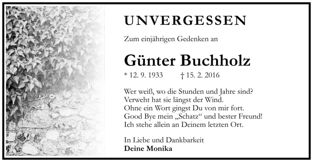 Jahresgedenken Günter Buchholz