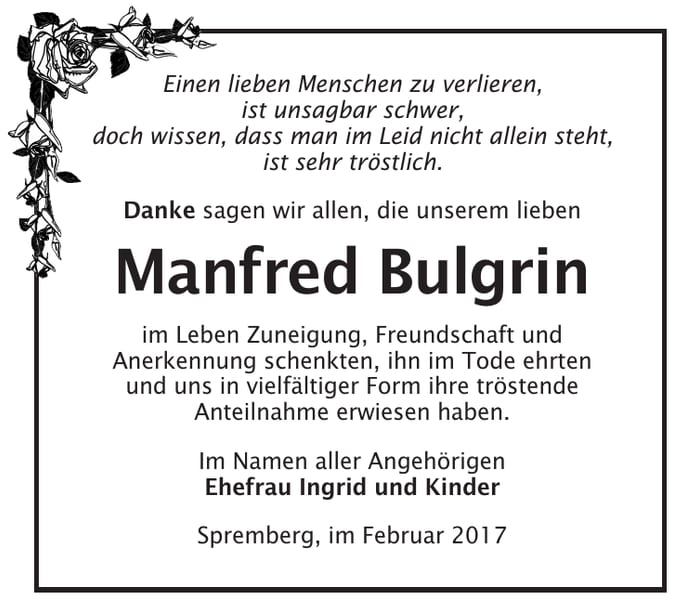 Danksagung Manfred Bulgrin