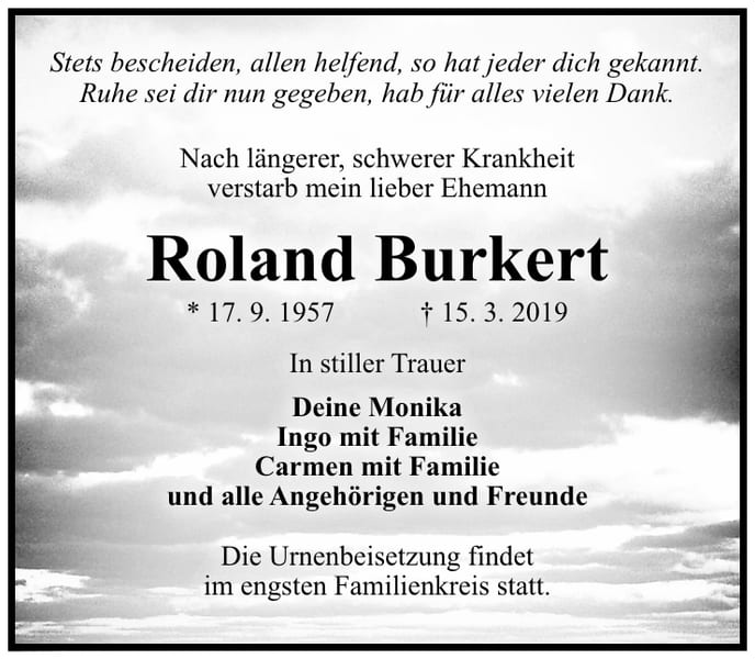 Traueranzeige Roland Burkert