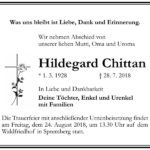 Traueranzeige Hildegard Chittan