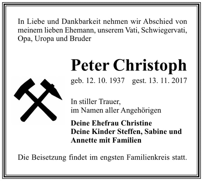 Traueranzeige Peter Christoph