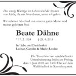 Traueranzeige Beate Dähne