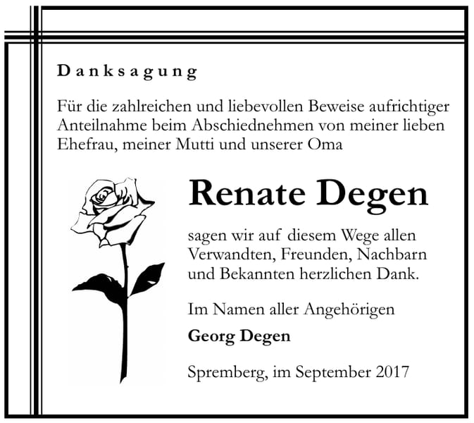 Danksagung Renate Degen