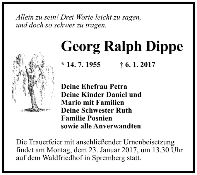 Traueranzeige Georg Ralph Dippe