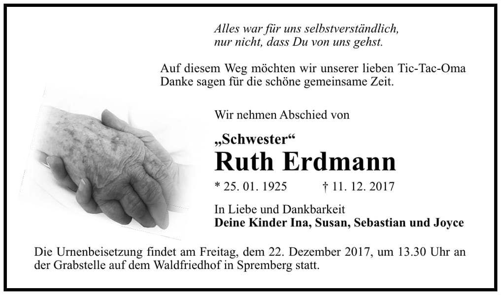 Danksagung Ruth Erdmann