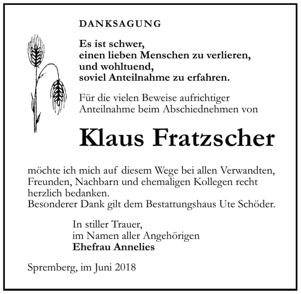 Danksagung Klaus Fratzscher