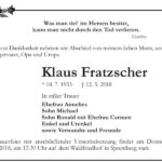 Traueranzeige Klaus Fratzscher