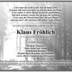 Traueranzeige Klaus Fröhlich