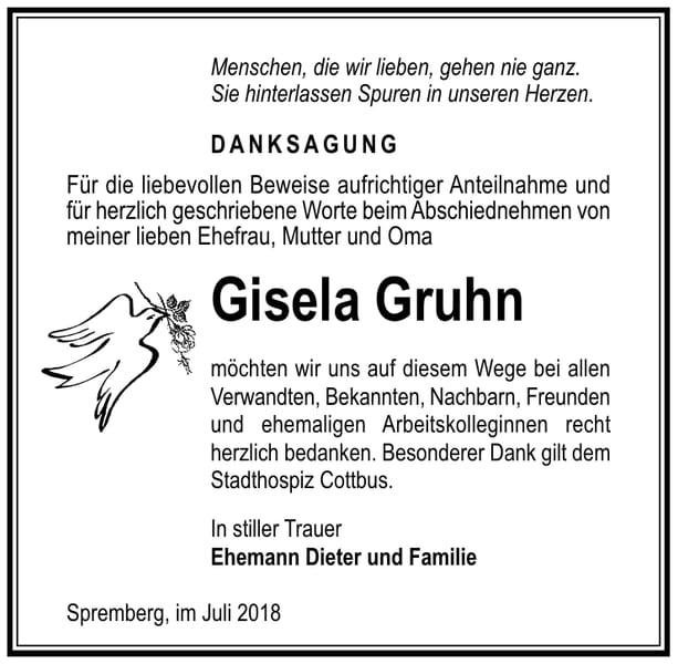 Danksagung Gisela Gruhn