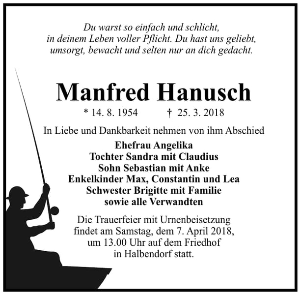 Traueranzeige Manfred Hanusch