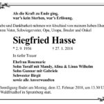 Traueranzeige Siegfried Hasse