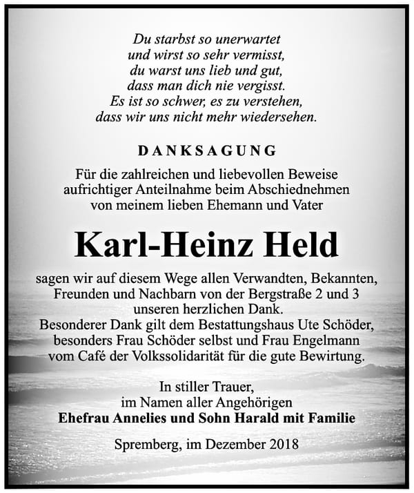 Danksagung Karl-Heinz Held