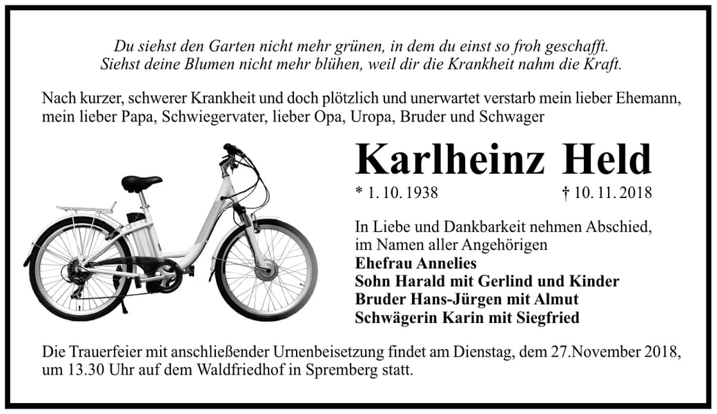Traueranzeige Karlheinz Held