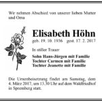 Traueranzeige Elisabeth Höhn