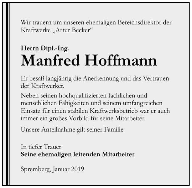 Traueranzeige Manfred Hoffmann