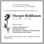 Traueranzeige Margot Hohlbaum