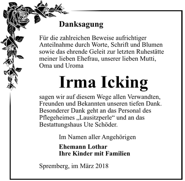 Danksagung Irma Icking