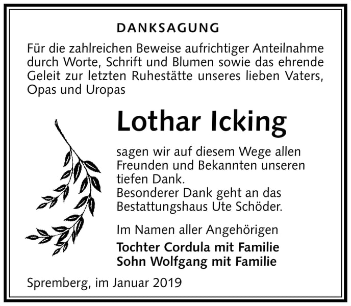 Traueranzeige Lothar Icking