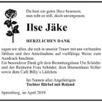 Traueranzeige Ilse Jäke