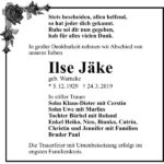 Traueranzeige Ilse Jäke, geb. Warncke