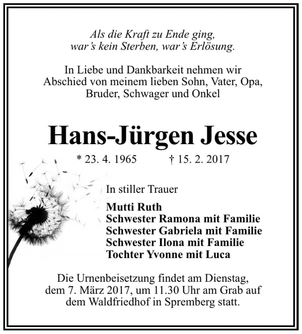 Traueranzeige Hans-Jürgen Jesse