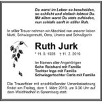Traueranzeige Ruth Jurk